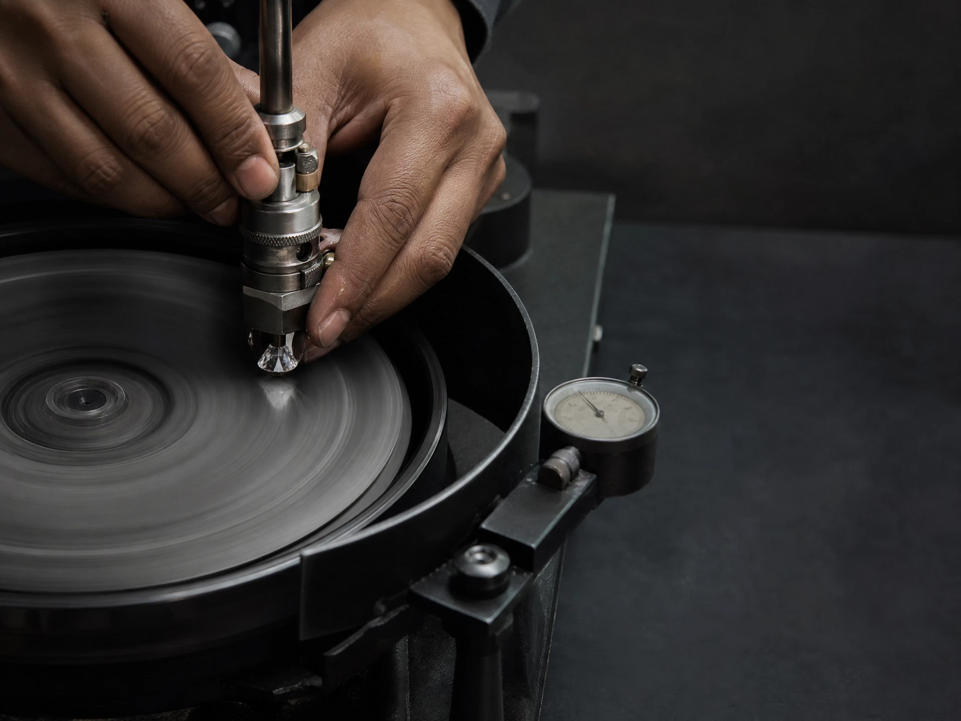 Un outil d’atelier taille et facette un diamant.