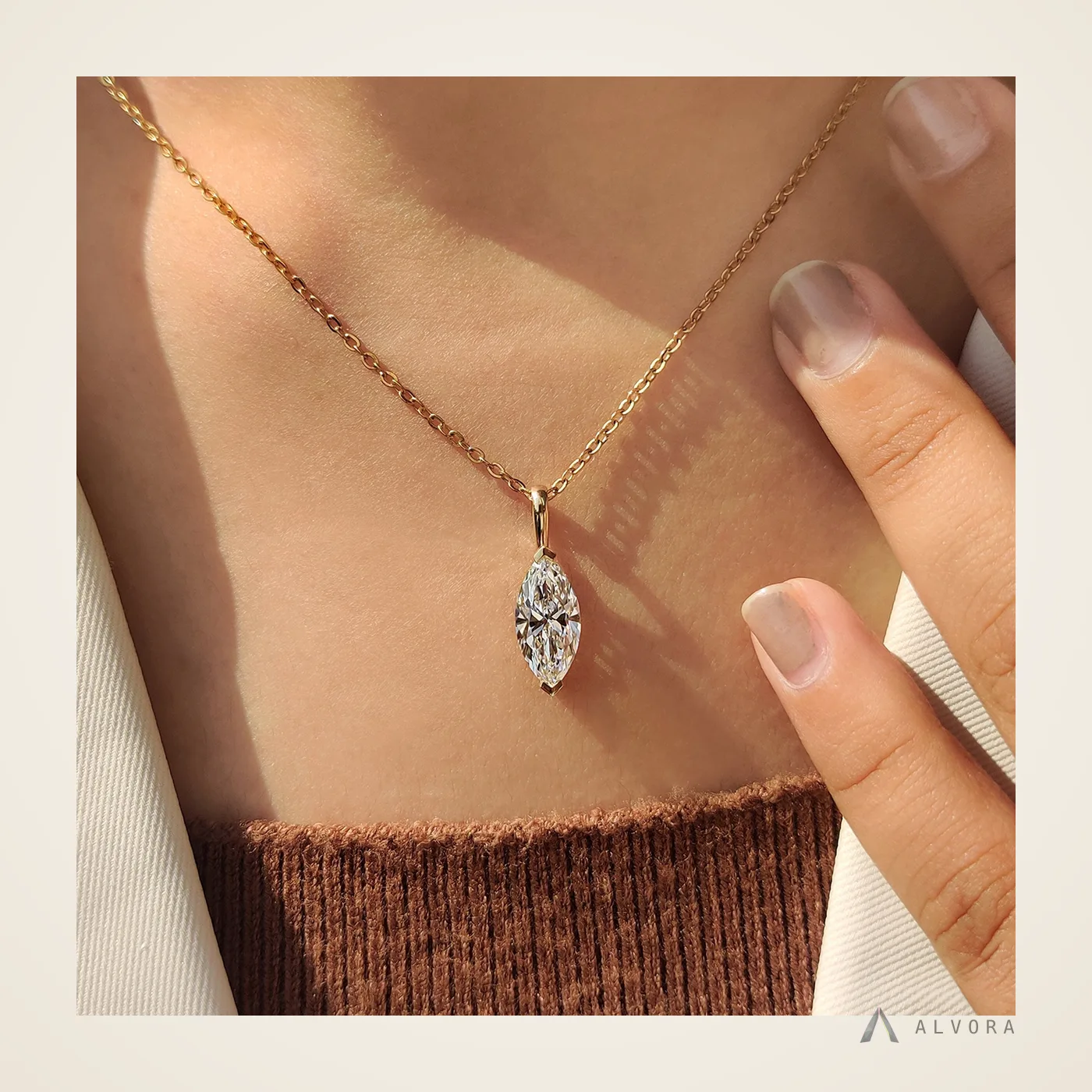 Ines Marquise Pendant, marquise pendant lab-grown diamond pendant