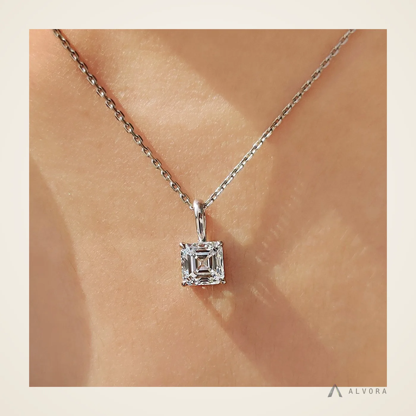 Zinaida Asscher Pendant, asscher pendant lab-grown diamond pendant