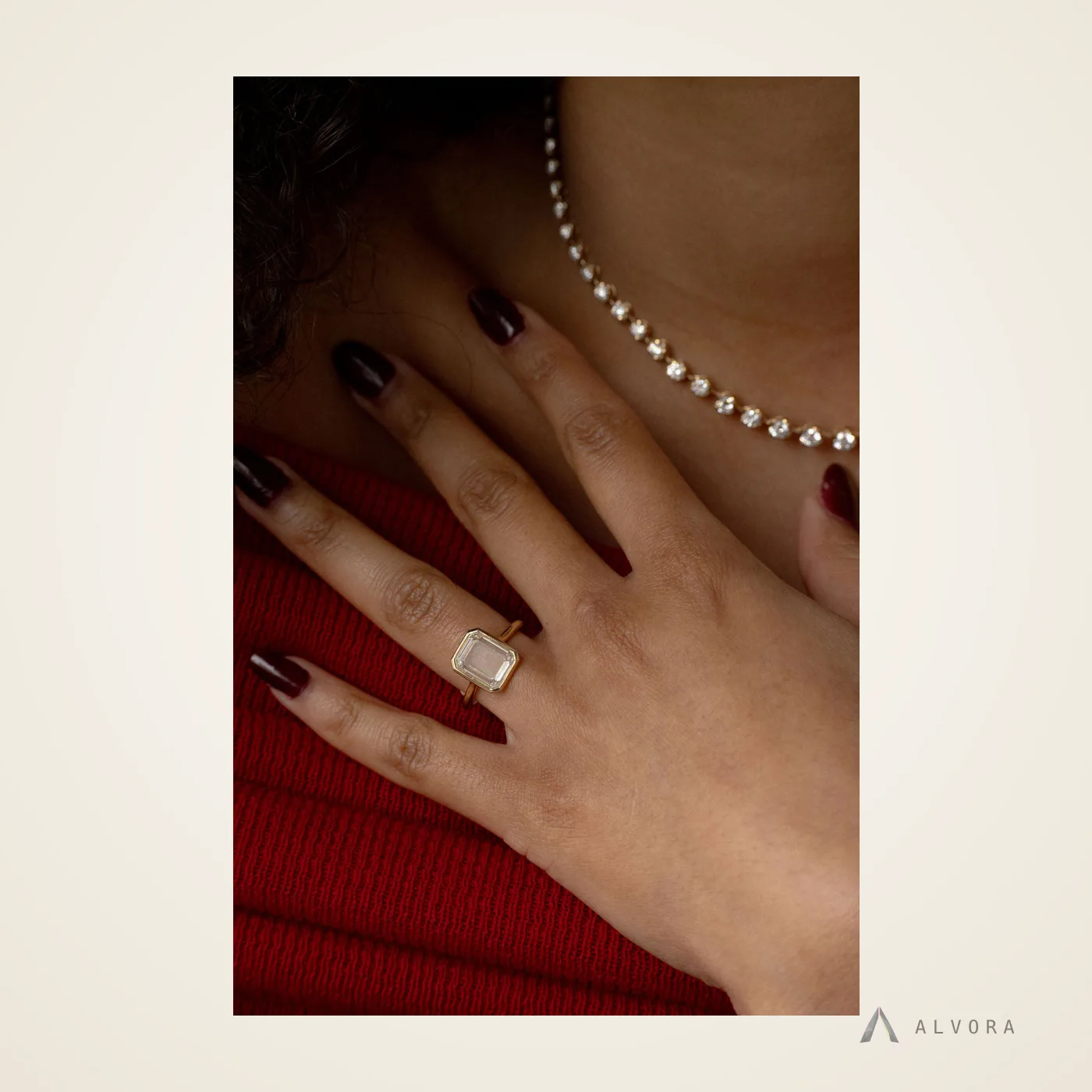 Orla Emerald Bezel, emerald bezel lab-grown diamond engagement ring