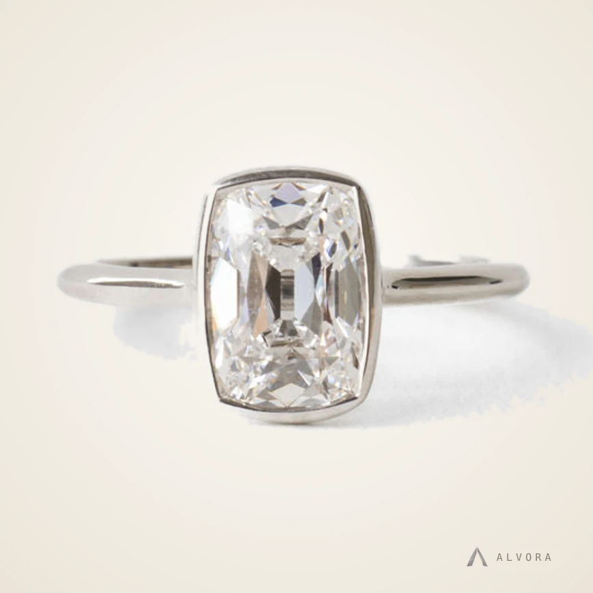 Nerida Elongated Cushion Bezel, elongated cushion bezel lab-grown diamond engagement ring