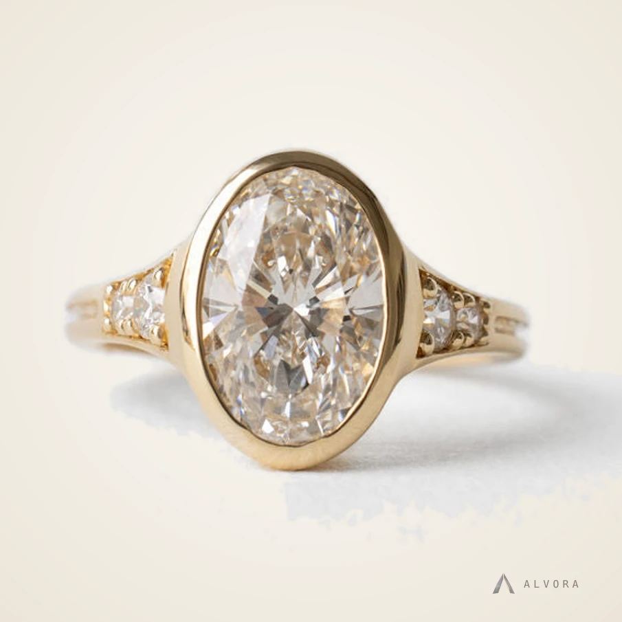 Celeste Green Oval Solitaire, oval solitaire lab-grown diamond engagement ring