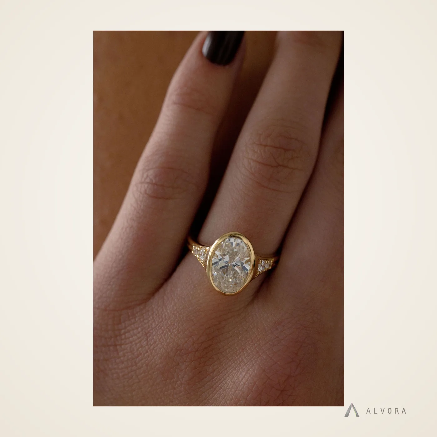 Celeste Green Oval Solitaire, oval solitaire lab-grown diamond engagement ring