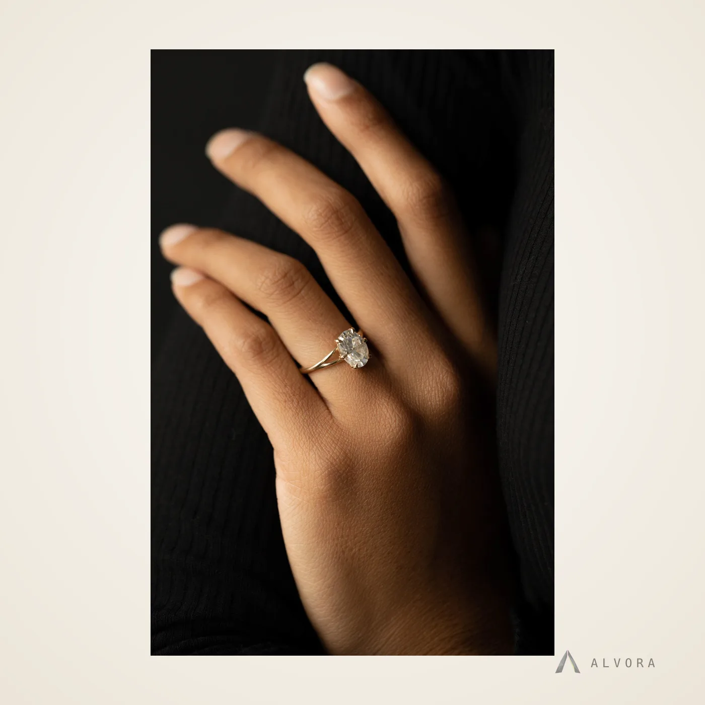 Vesna Oval Solitaire, oval solitaire lab-grown diamond engagement ring