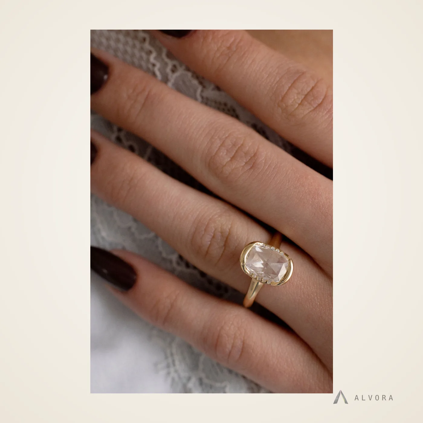 Jora Elongated Cushion Solitaire, elongated cushion solitaire lab-grown diamond engagement ring