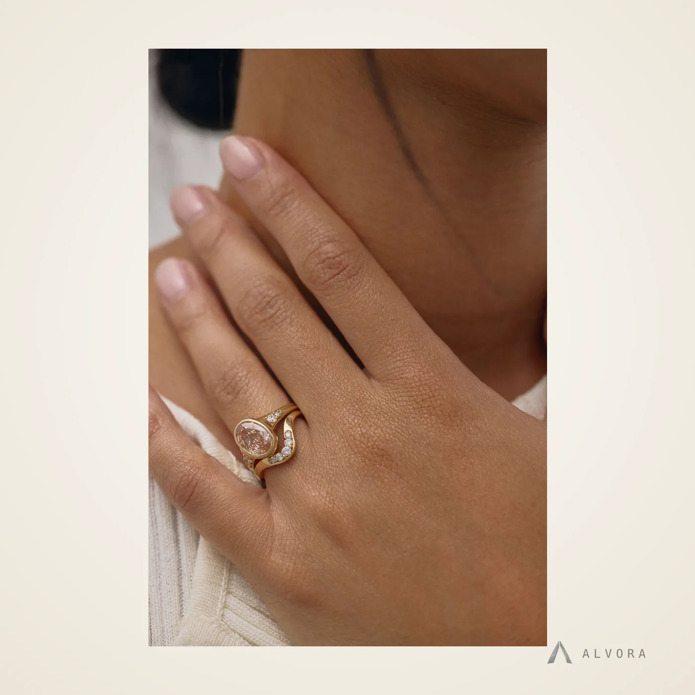 Saskia Champagne Oval Solitaire, oval solitaire lab-grown diamond engagement ring