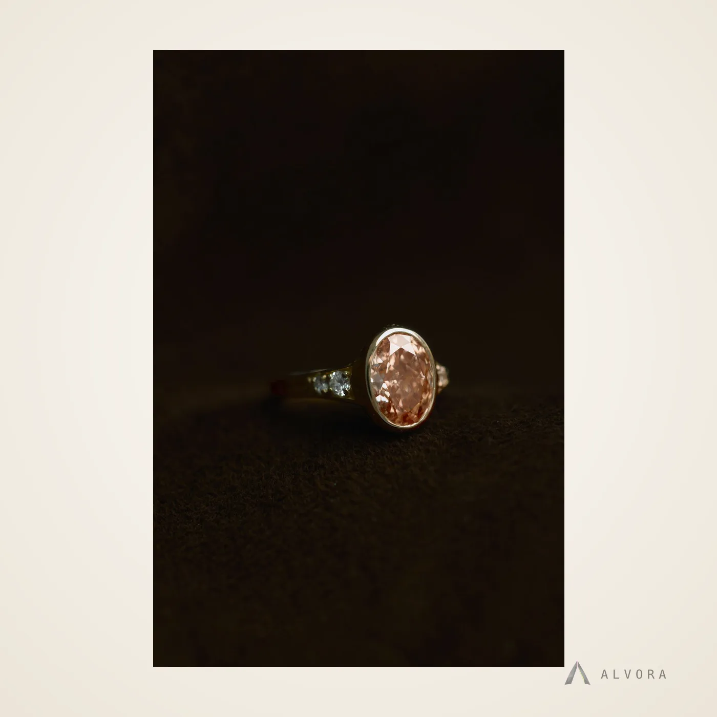 Saskia Champagne Oval Solitaire, oval solitaire lab-grown diamond engagement ring