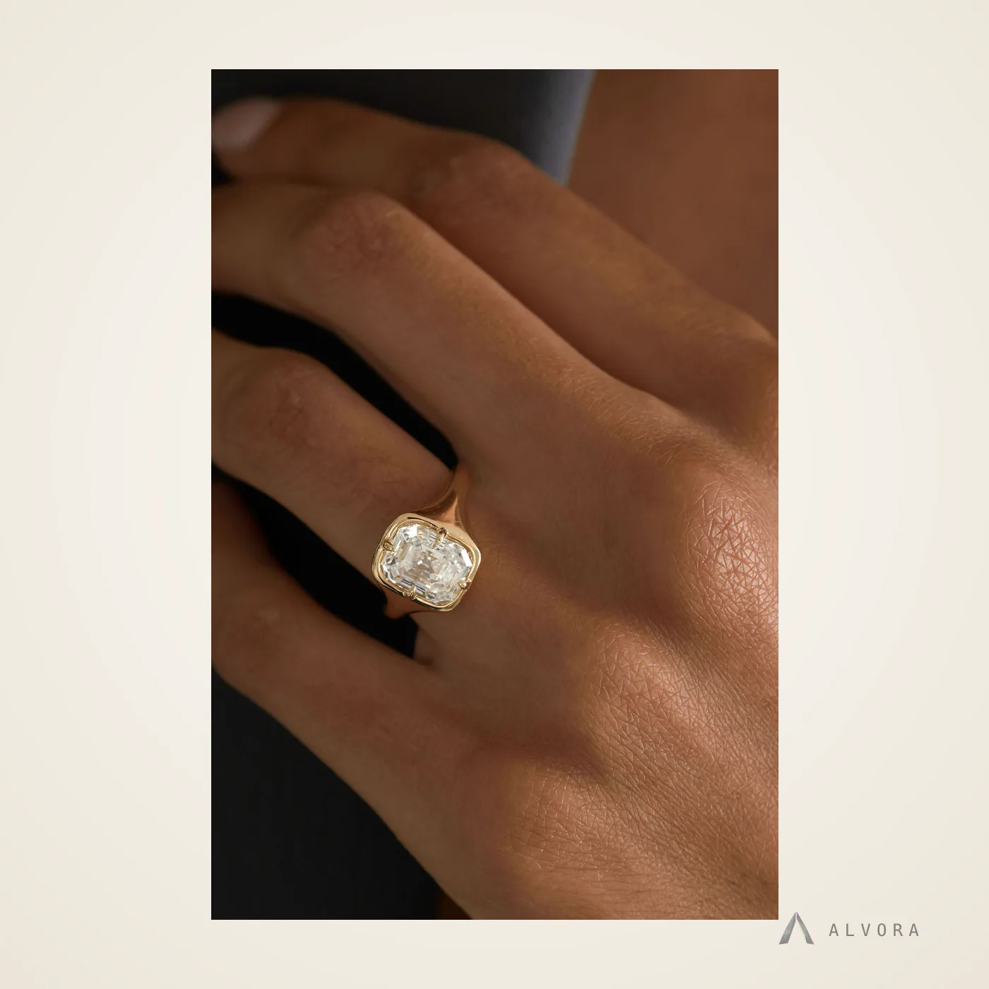 Freya Emerald Solitaire, emerald solitaire lab-grown diamond engagement ring