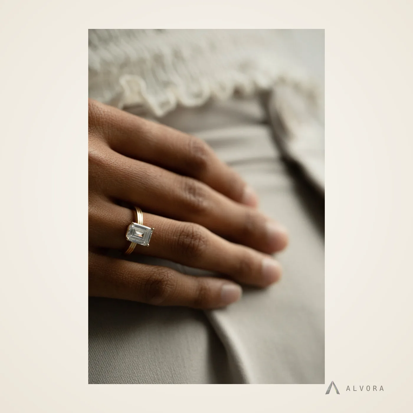 Galia Emerald Solitaire, emerald solitaire lab-grown diamond engagement ring