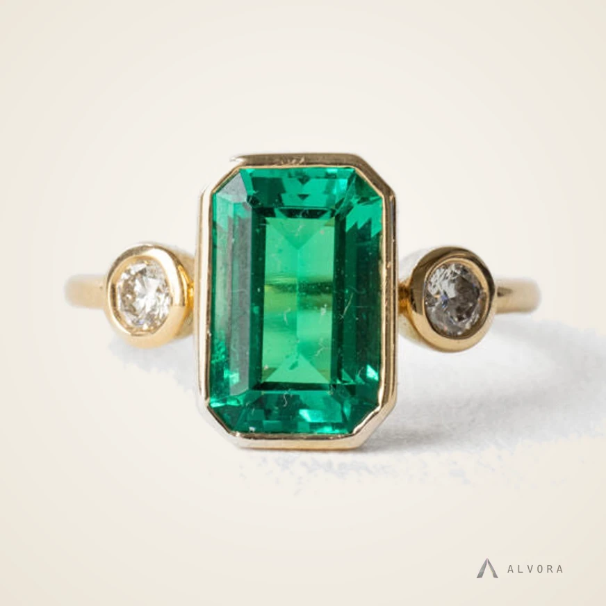Ione Emerald Solitaire, emerald solitaire lab-grown diamond engagement ring