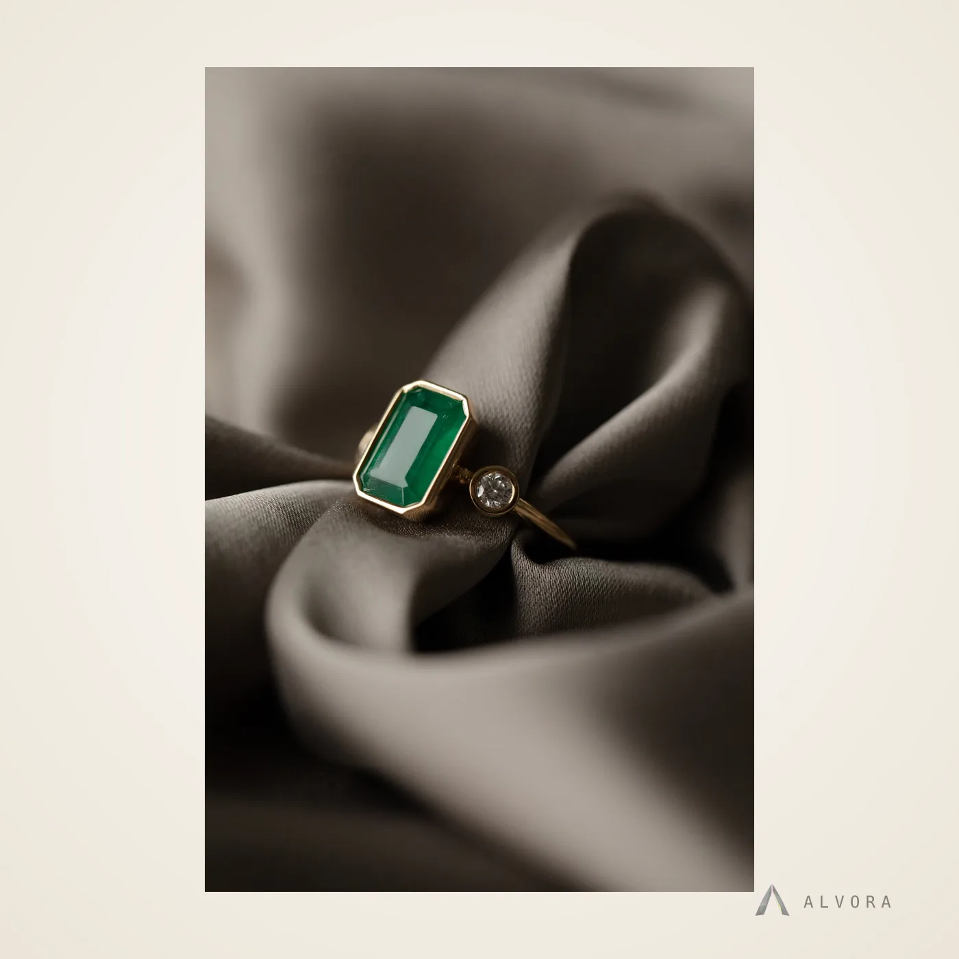Ione Emerald Solitaire, emerald solitaire lab-grown diamond engagement ring