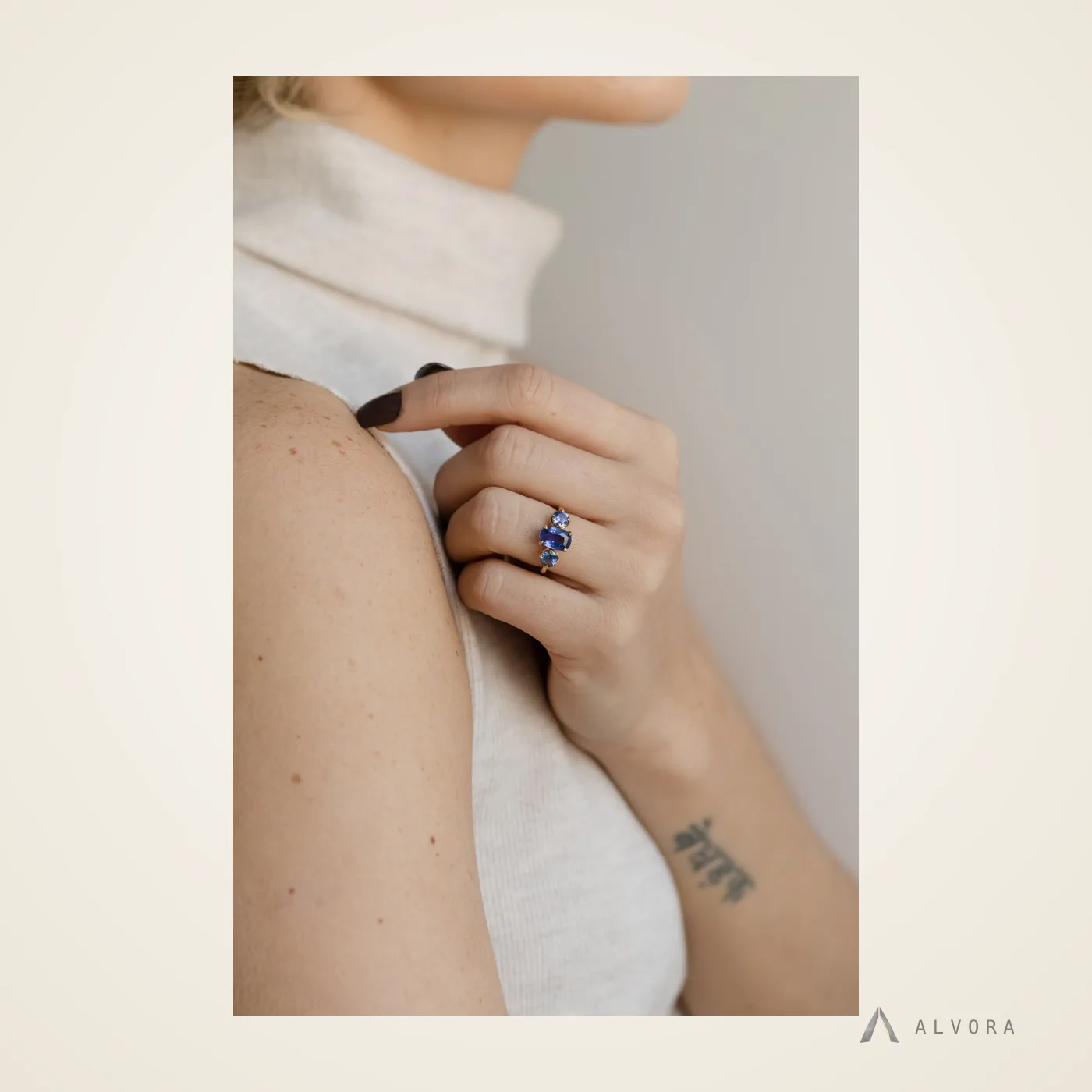 Cosima Blue Solitaire, solitaire lab-grown diamond engagement ring