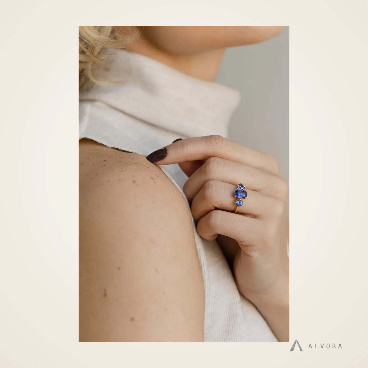 Cosima Blue Solitaire, solitaire lab-grown diamond engagement ring
