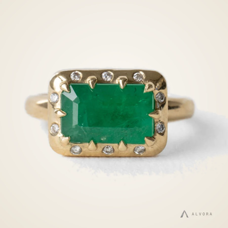 Philippa Emerald Solitaire, emerald solitaire lab-grown diamond engagement ring