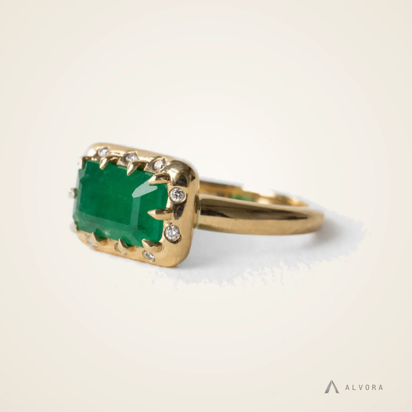 Philippa Emerald Solitaire, emerald solitaire lab-grown diamond engagement ring