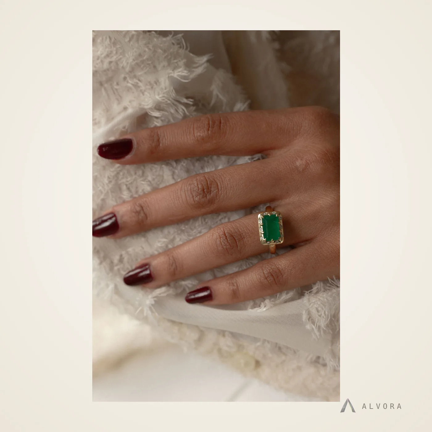 Philippa Emerald Solitaire, emerald solitaire lab-grown diamond engagement ring