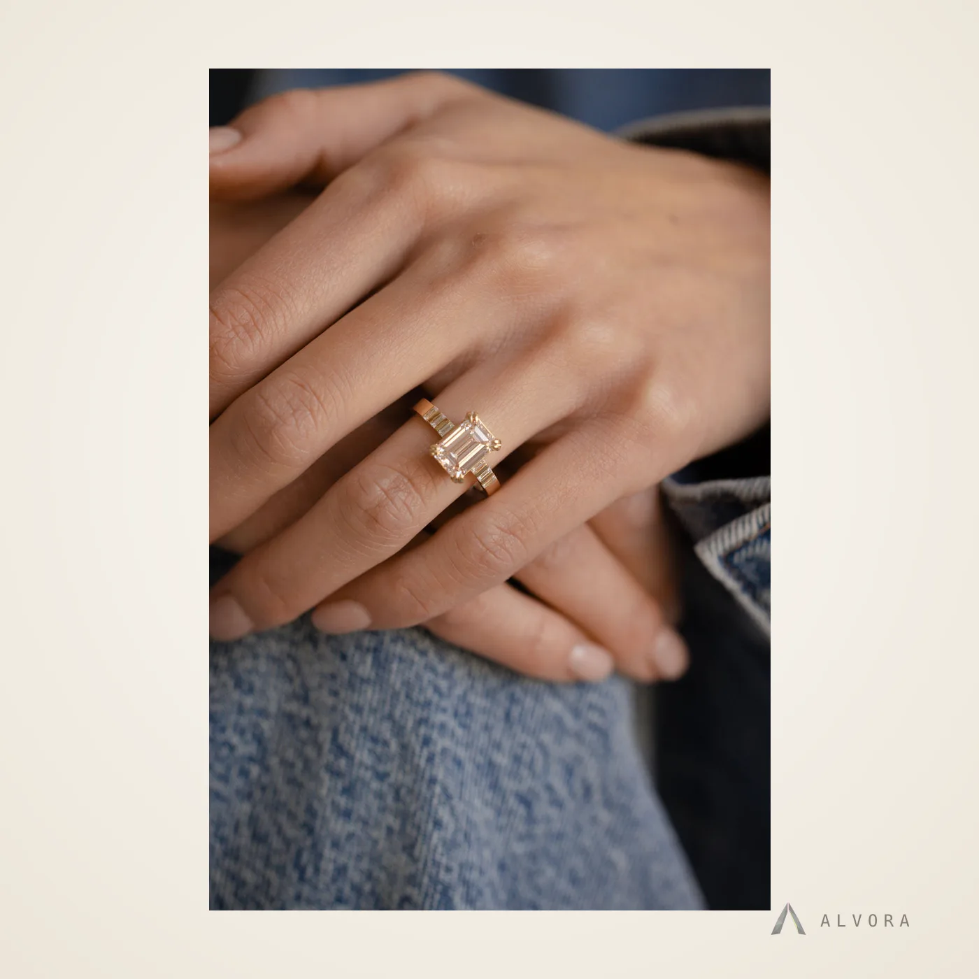 Willa Emerald Solitaire, emerald solitaire lab-grown diamond engagement ring