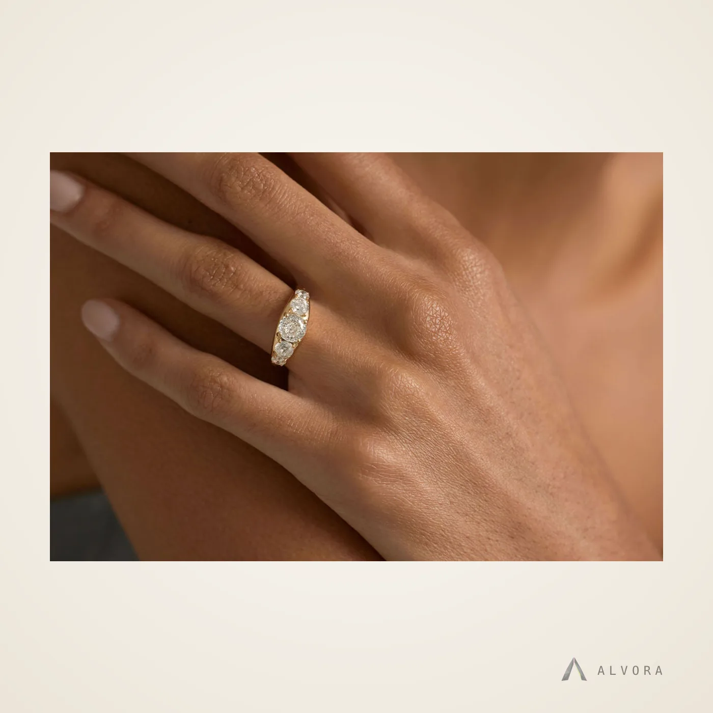 Zenobia Five Stone, five stone lab-grown diamond engagement ring