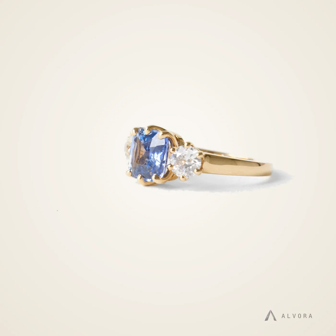Aisling Blue Three Stone, three stone lab-grown diamond engagement ring