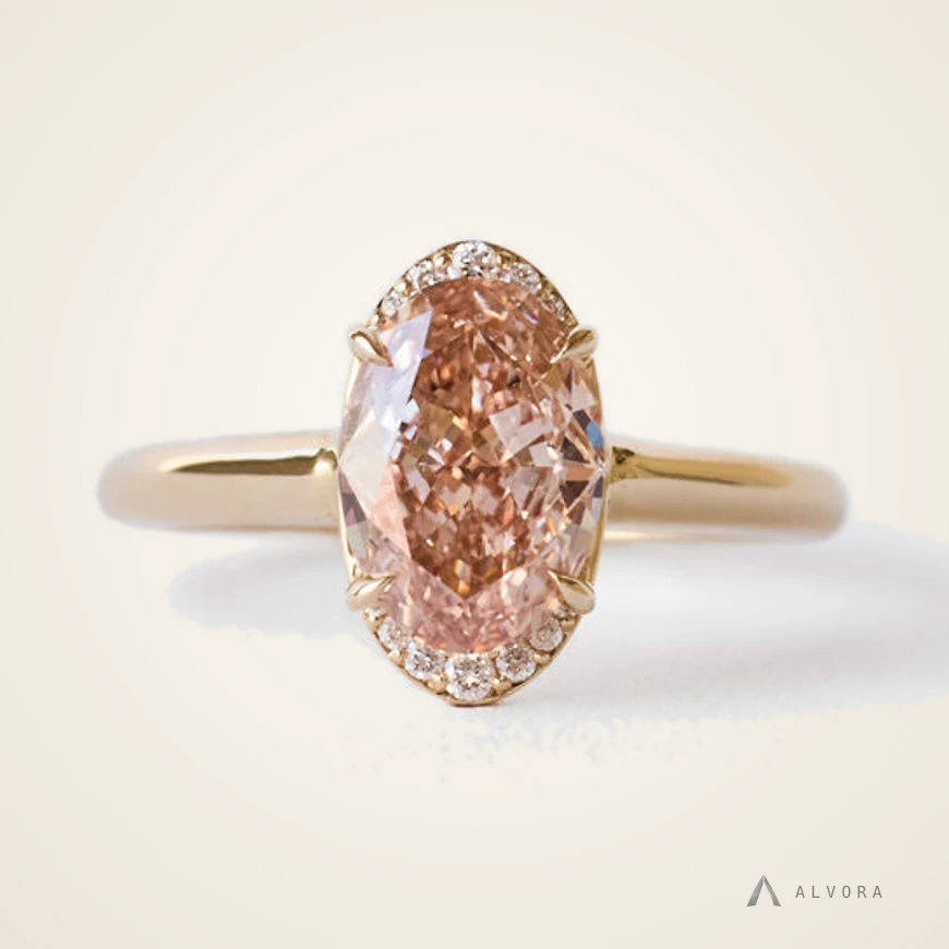 Noor Champagne Oval Solitaire, oval solitaire lab-grown diamond engagement ring