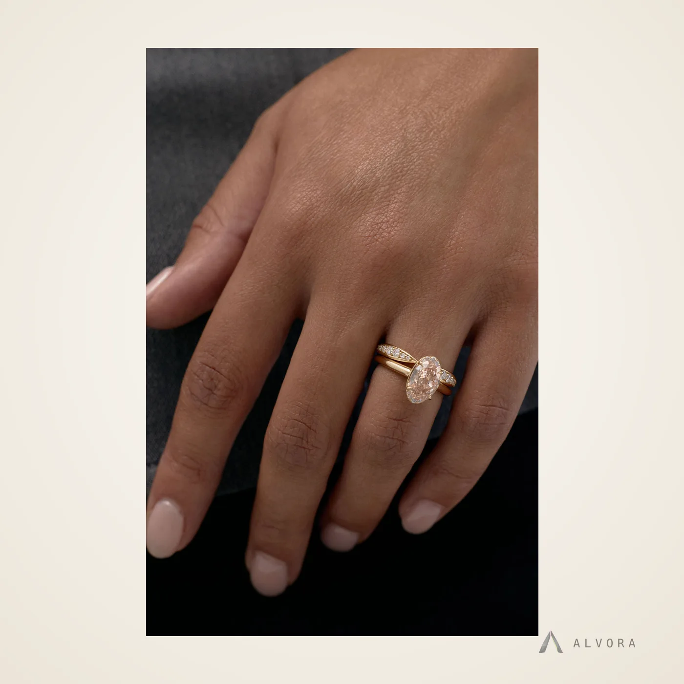Noor Champagne Oval Solitaire, oval solitaire lab-grown diamond engagement ring