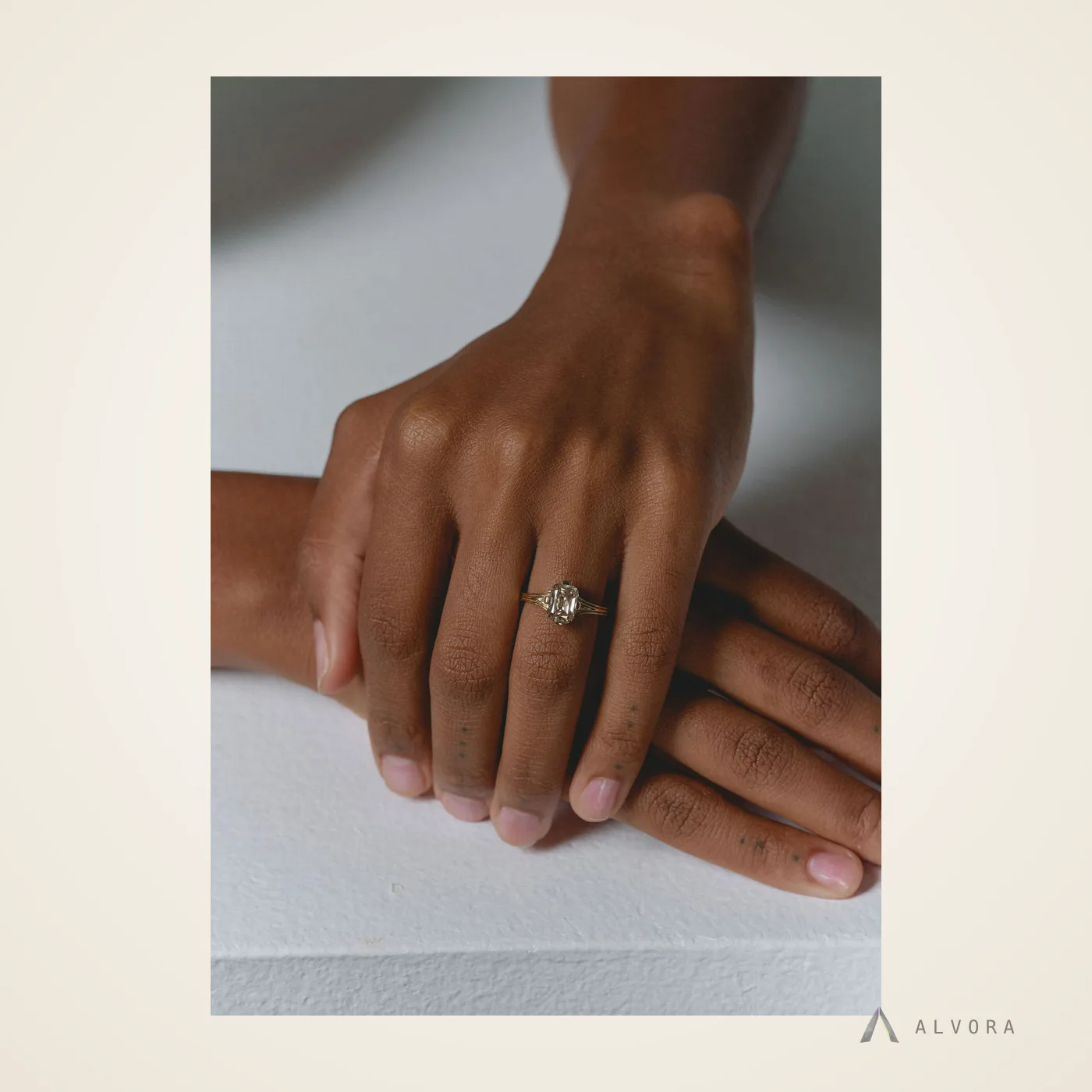 Alethea Champagne Cushion Solitaire, cushion solitaire lab-grown diamond engagement ring