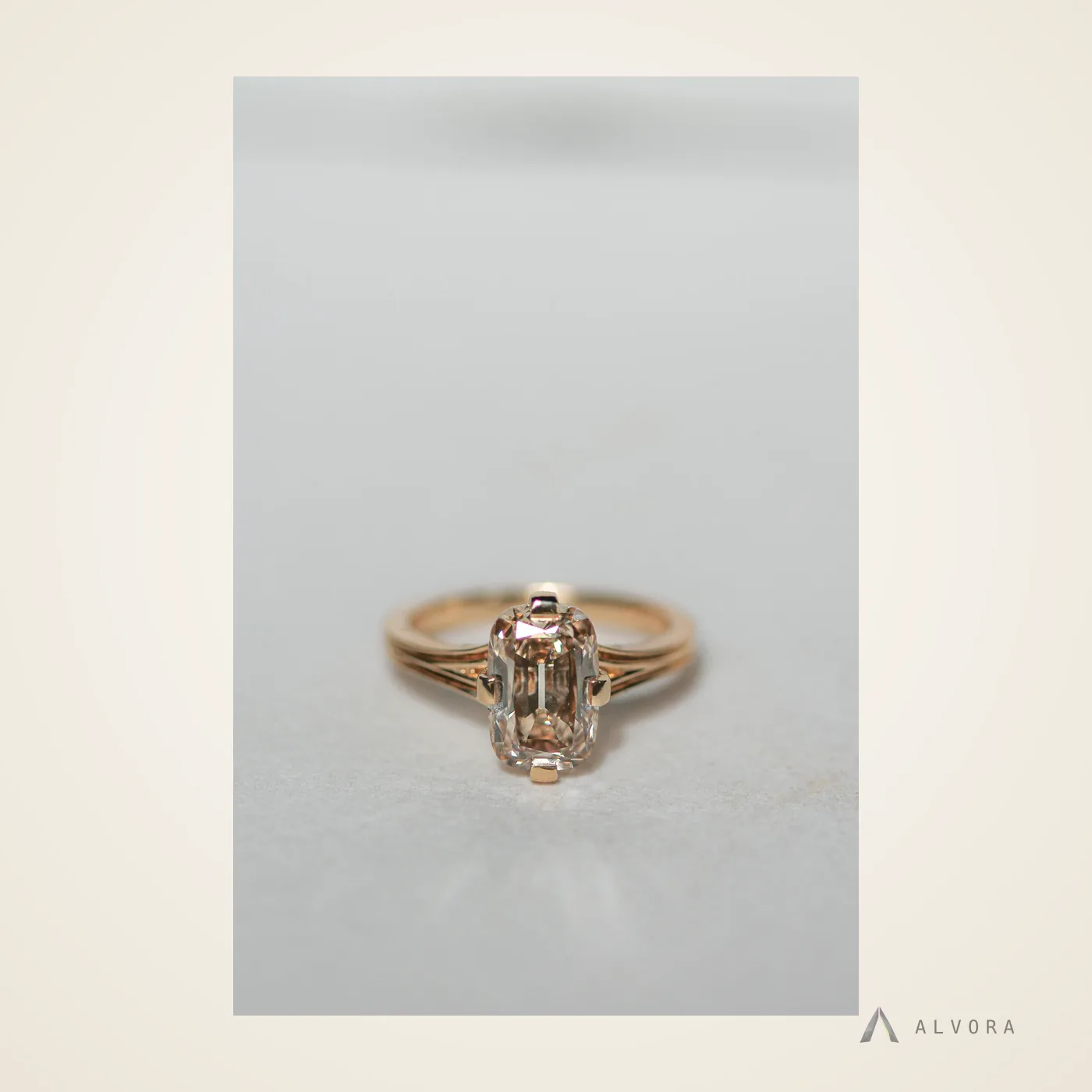 Alethea Champagne Elongated Cushion Solitaire, elongated cushion solitaire lab-grown diamond engagement ring