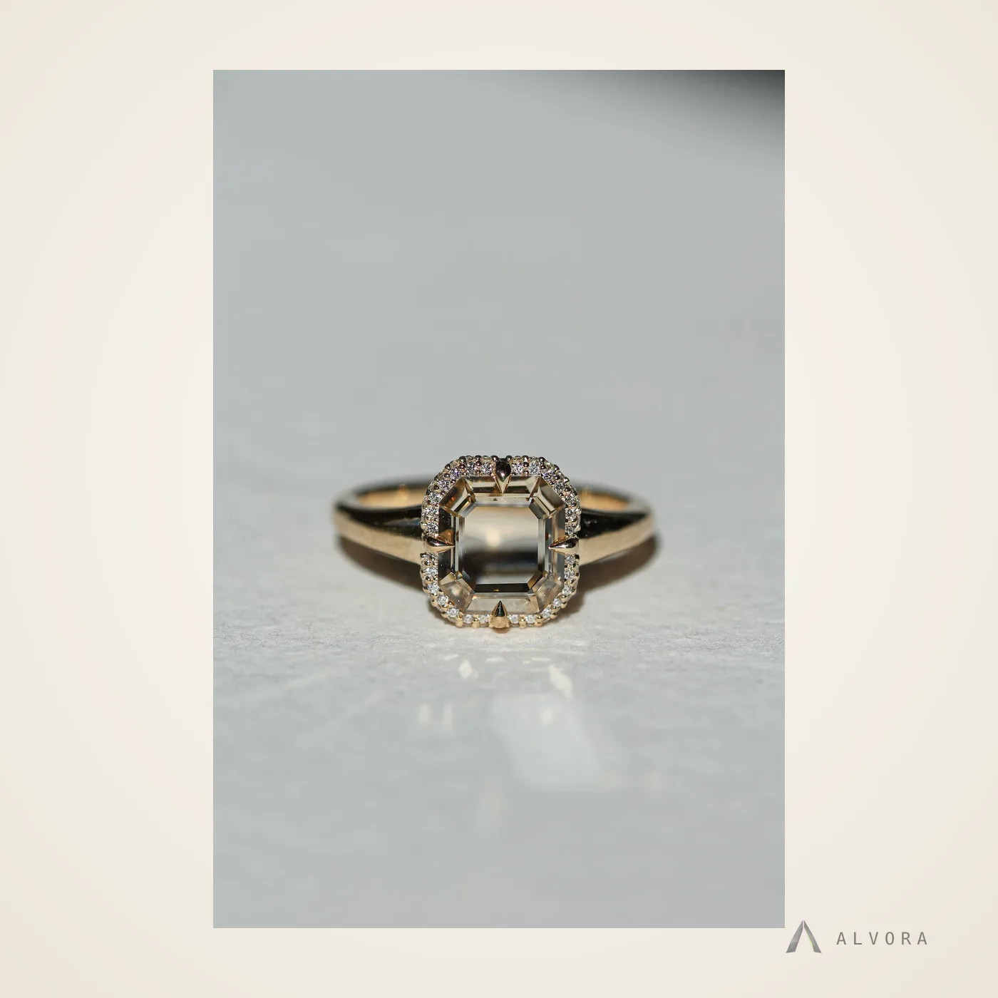Bertille Champagne Halo, halo lab-grown diamond engagement ring