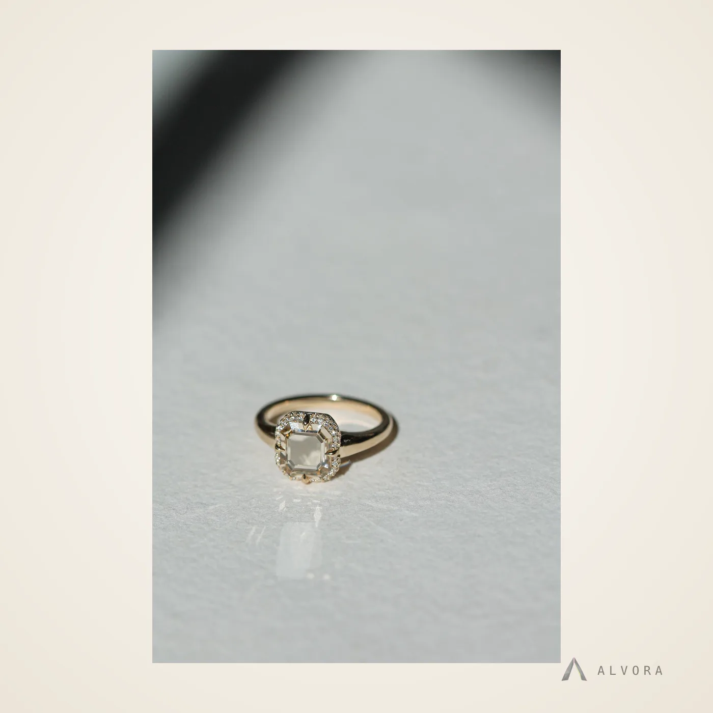 Bertille Champagne Halo, halo lab-grown diamond engagement ring