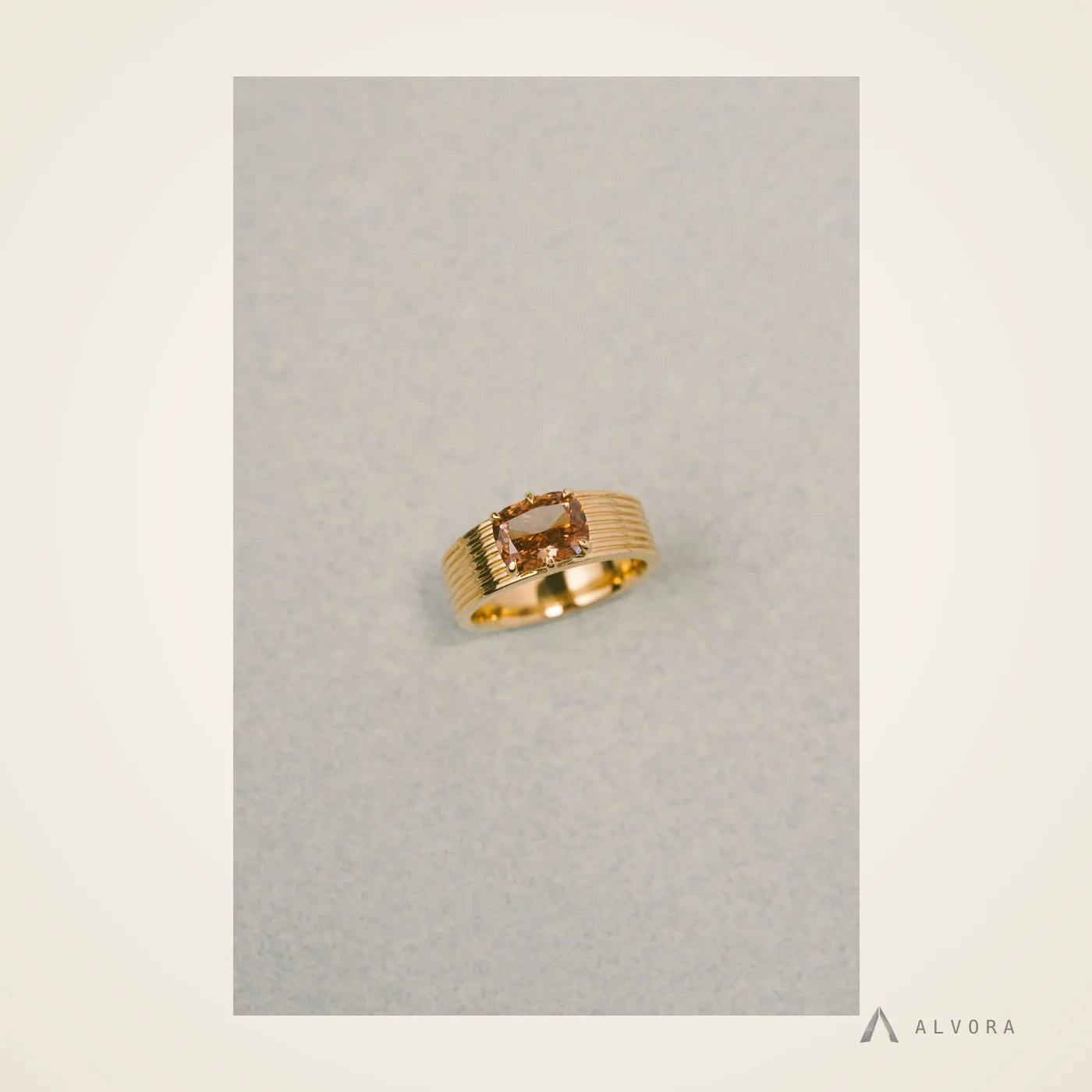 Bruna Champagne Cushion Solitaire, cushion solitaire lab-grown diamond engagement ring