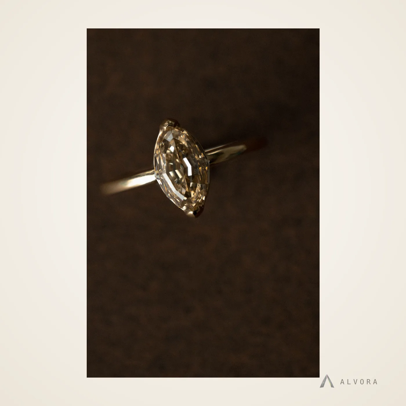 Caelia Champagne Marquise Solitaire, marquise solitaire lab-grown diamond engagement ring