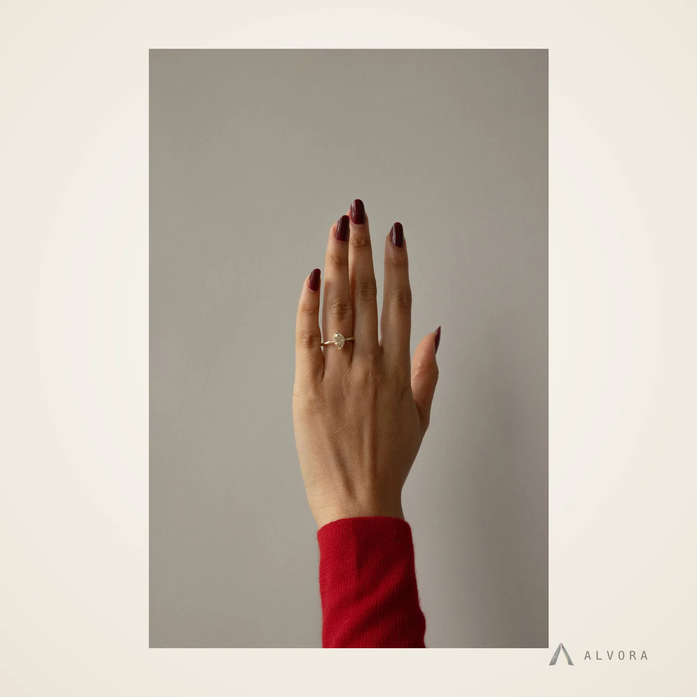 Caelia Champagne Marquise Solitaire, marquise solitaire lab-grown diamond engagement ring