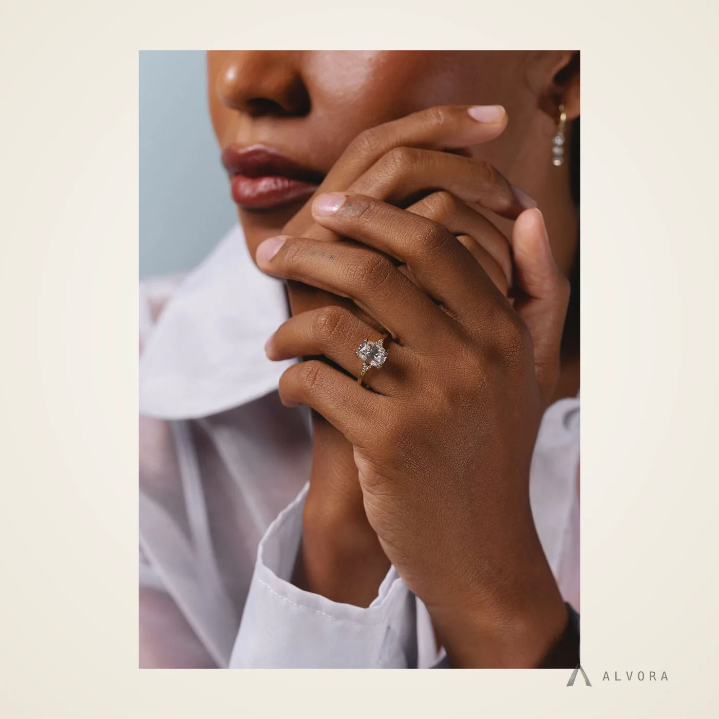Elodie Elongated Cushion Solitaire, elongated cushion solitaire lab-grown diamond engagement ring