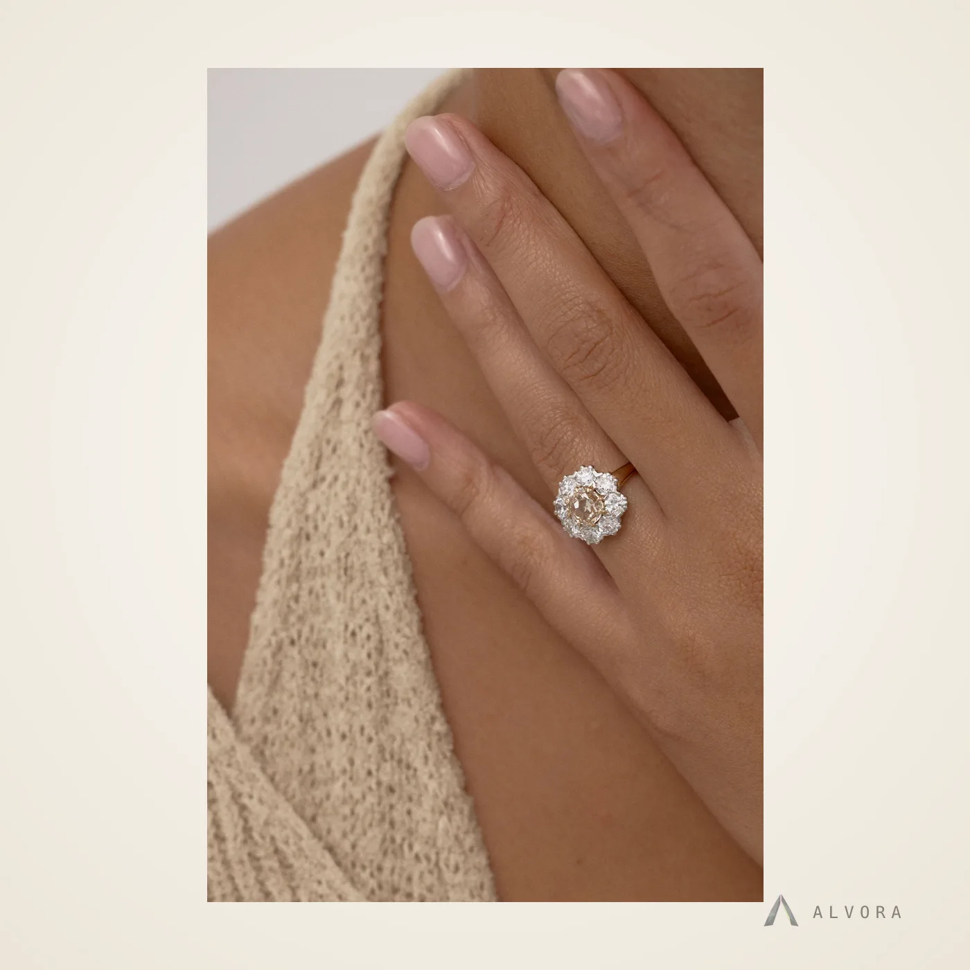 Clarimond Champagne Cushion Solitaire, cushion solitaire lab-grown diamond engagement ring