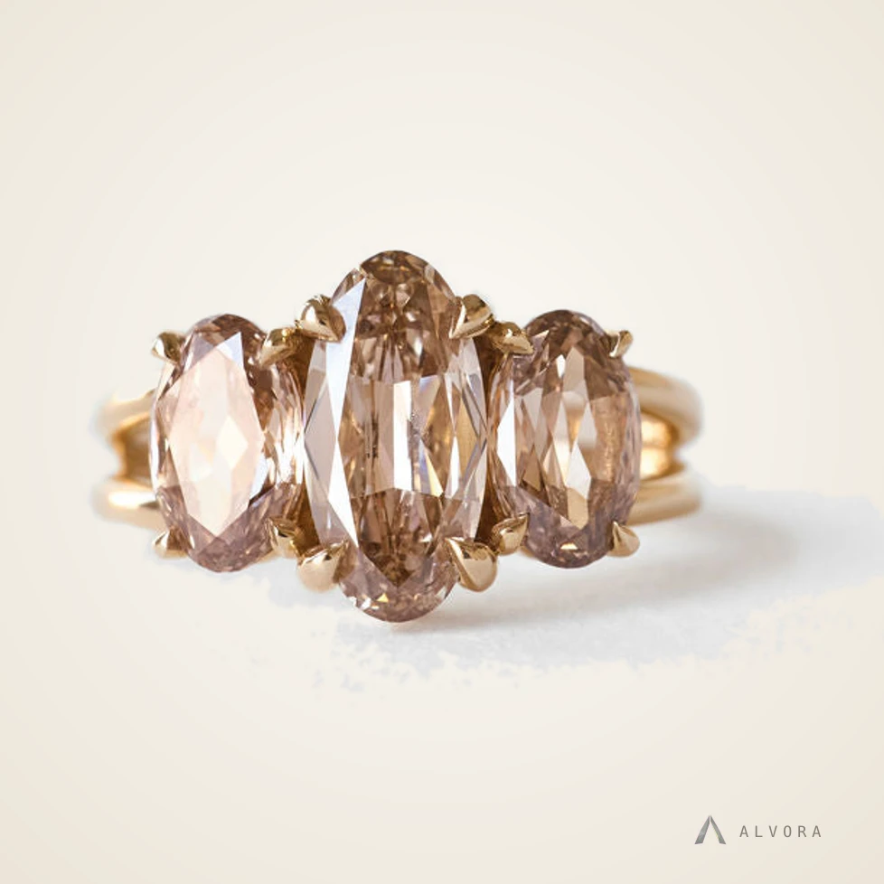 Giacinta Champagne Three Stone, three stone lab-grown diamond engagement ring