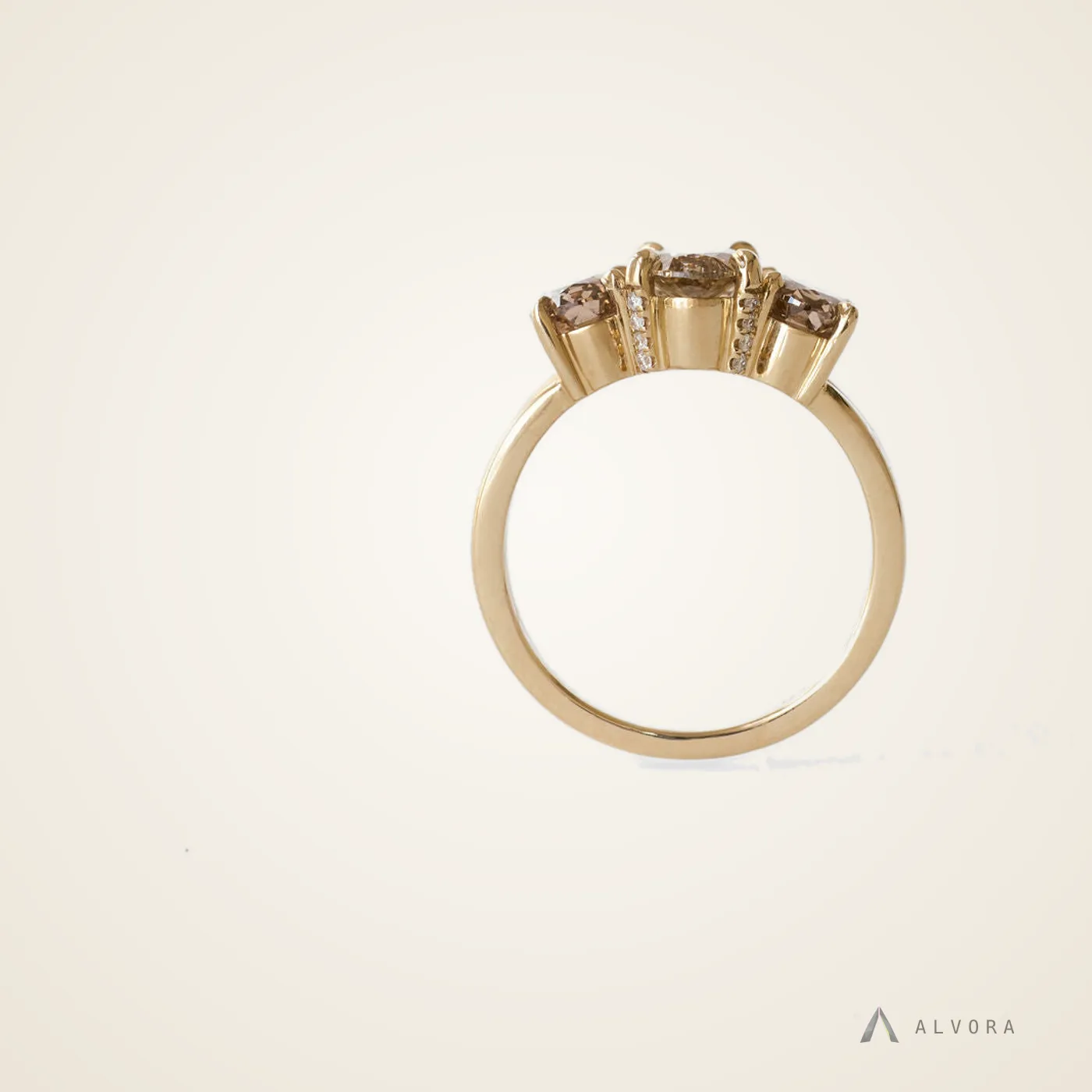 Giacinta Champagne Three Stone, three stone lab-grown diamond engagement ring