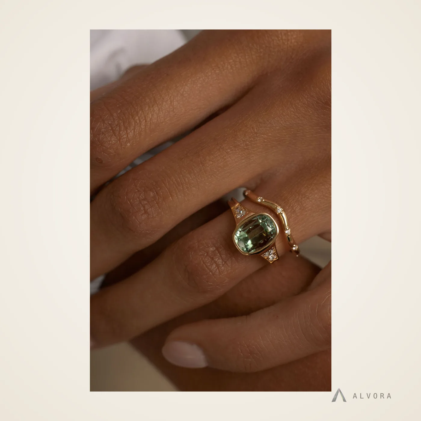 Romilly Green Elongated Cushion Solitaire, elongated cushion solitaire lab-grown diamond engagement ring