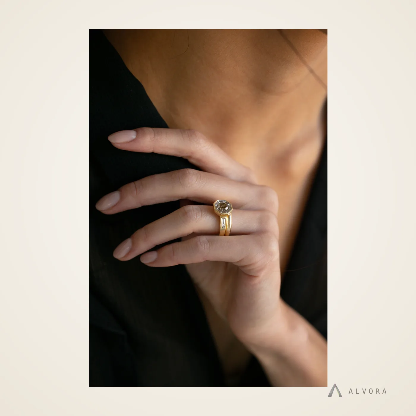Ianthe Champagne Solitaire, solitaire lab-grown diamond engagement ring