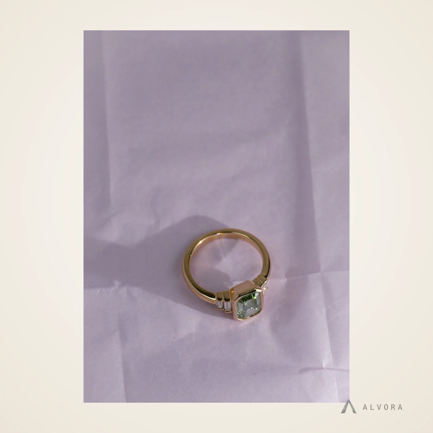 Irina Green Solitaire, solitaire lab-grown diamond engagement ring