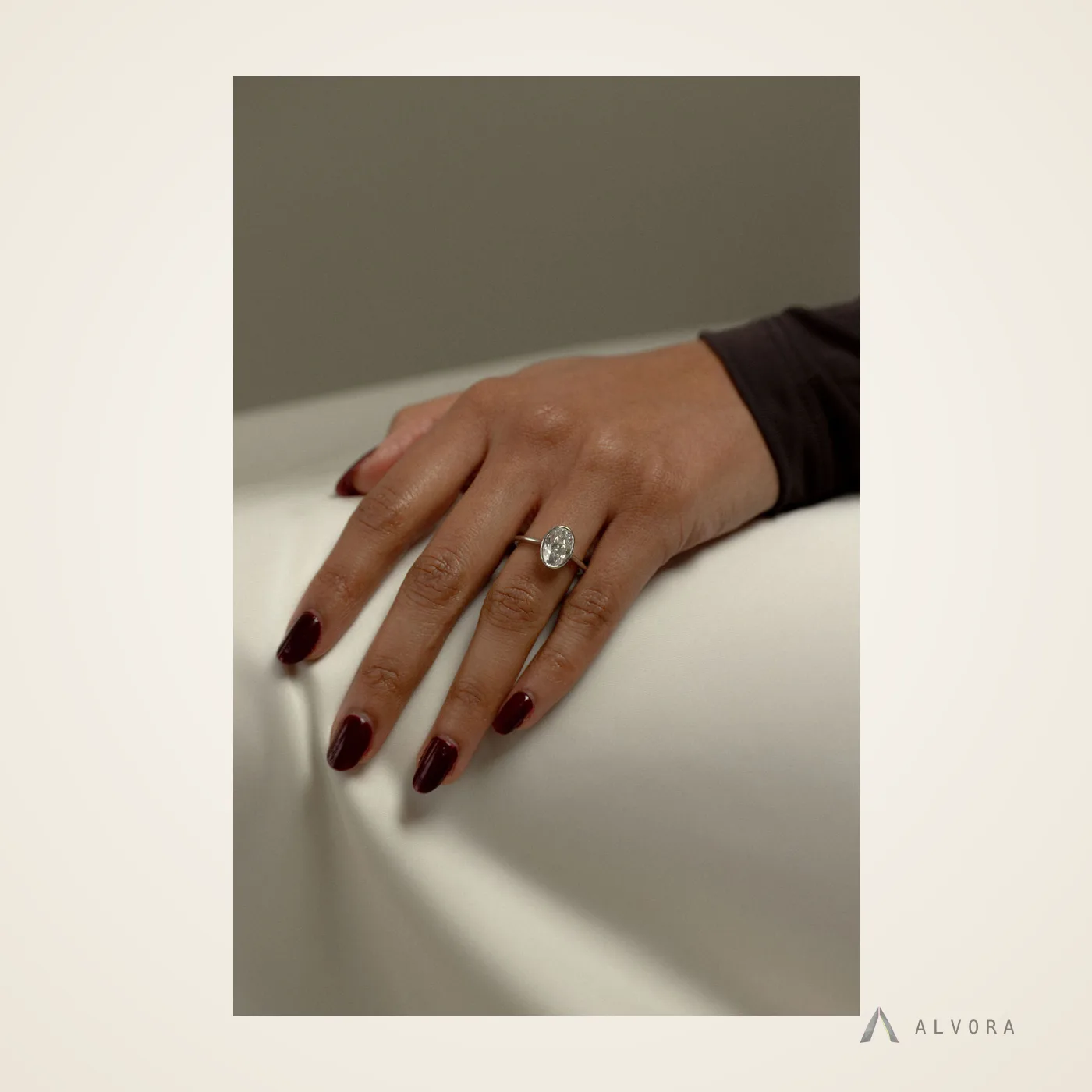 Nerida Oval Bezel, oval bezel lab-grown diamond engagement ring