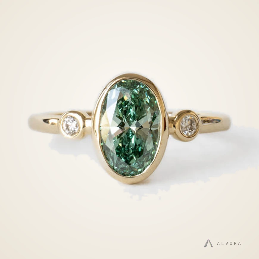 Ione Green Oval Solitaire, oval solitaire lab-grown diamond engagement ring