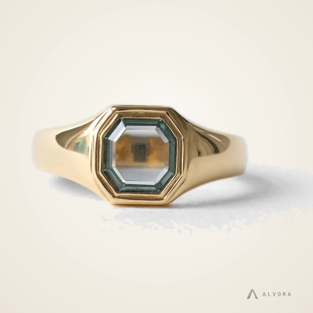 Violetta Blue Signet, signet lab-grown diamond ring