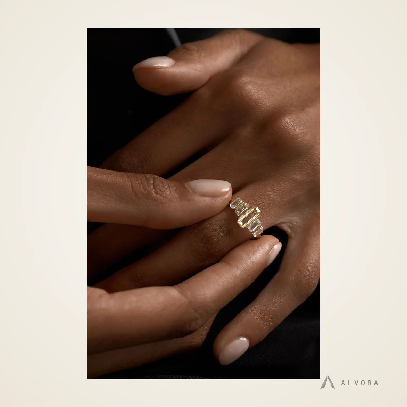 Zephyrine Blue Five Stone, five stone lab-grown diamond engagement ring