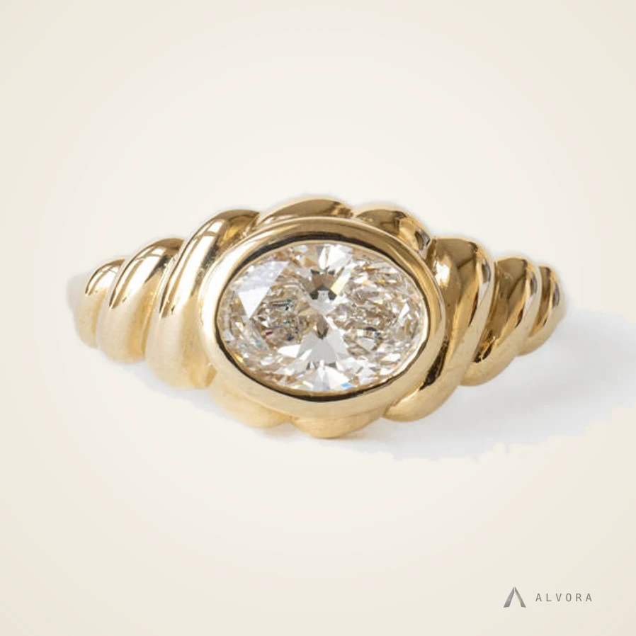 Henrietta Oval Bezel, oval bezel lab-grown diamond engagement ring