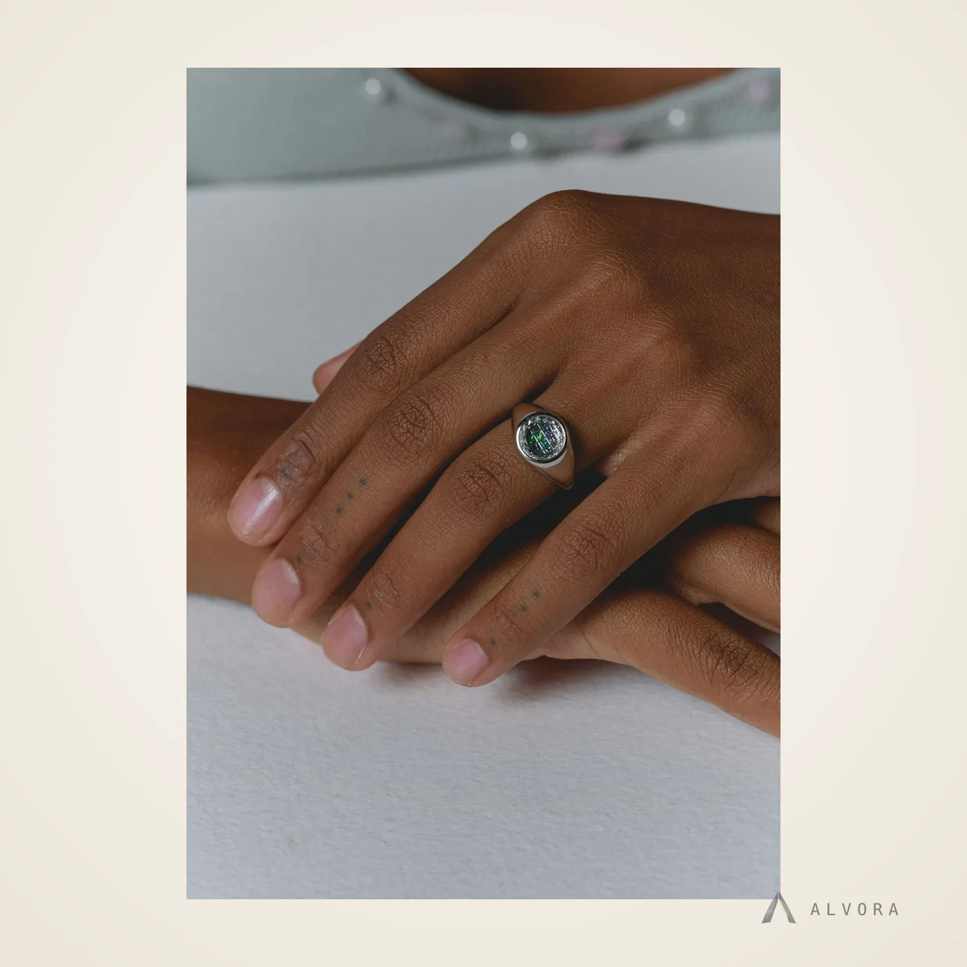 Sebastienne Round Signet, round signet lab-grown diamond ring